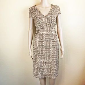 BCBG MAXAZRIA Neutral Brown & Tan Retro Geometric Sheath Dress